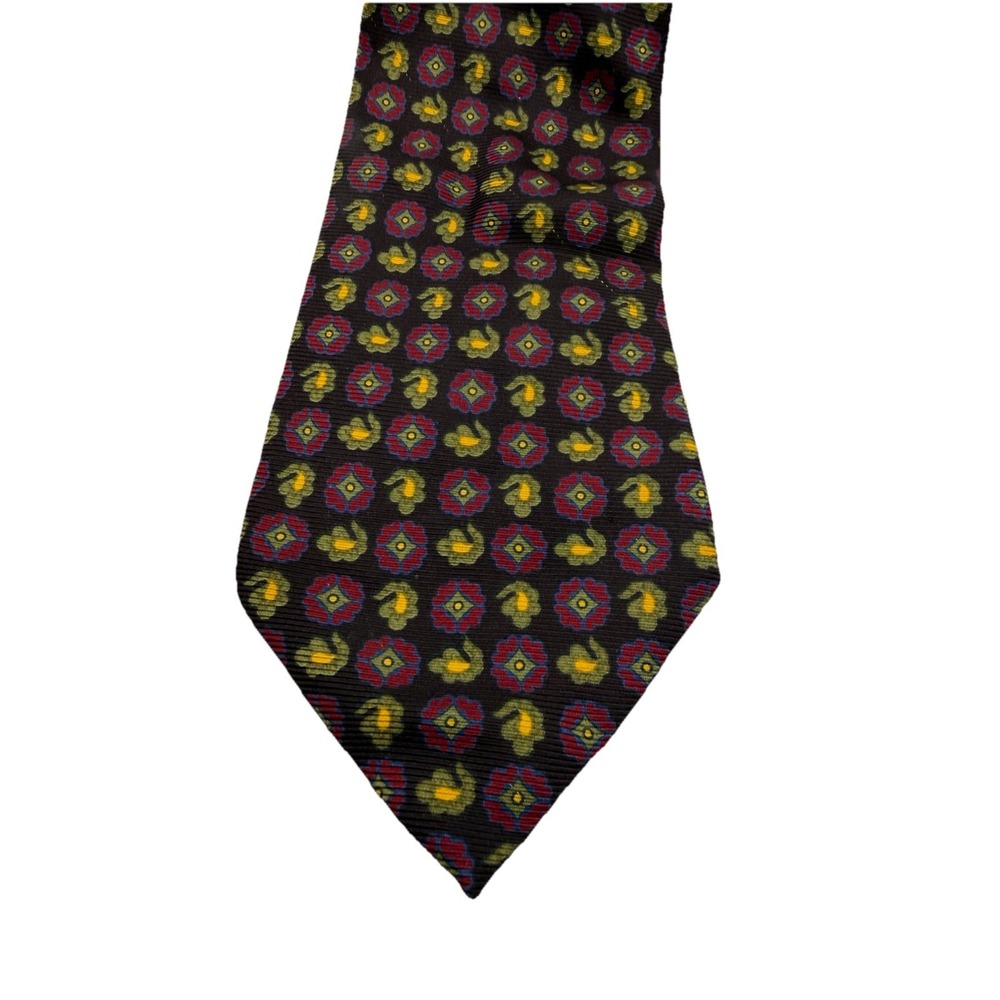 Barneys Tie Purple Green Yellow Italy Silk‎ Unique